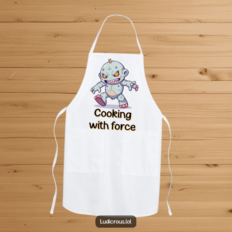 Funny determined golem character trying to skip with heavy feet, this apron is a funny gift for workers.