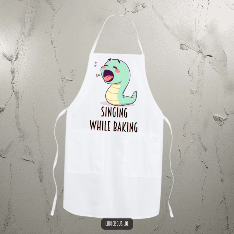 Funny bouncing worm character singing opera with an exaggerated mouth, this apron is a funny gift for performers.