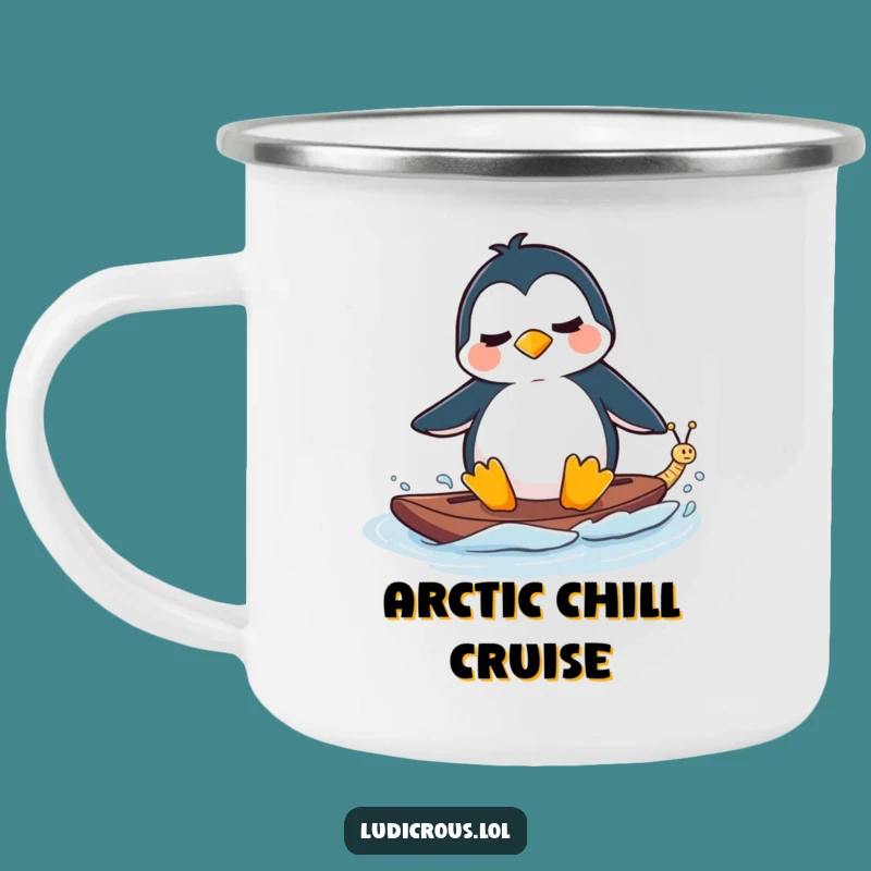 Funny Camping Mug - Penguin Waterskiing Snail - Outdoor Arctic Humor Gift!