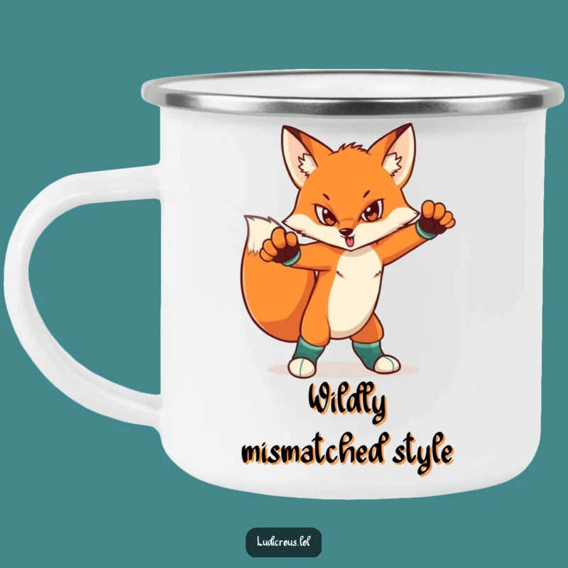Funny Fox Mismatched Socks Camping Mug - Dramatic Style on the Trail, Perfect Funny Gift