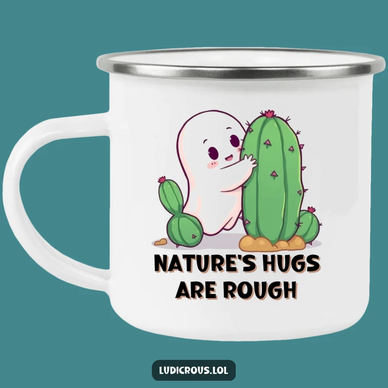 Funny Ghost Cactus Hug Camping Mug: Enjoy Hot Drinks with Hilarious Prickly Companionship!