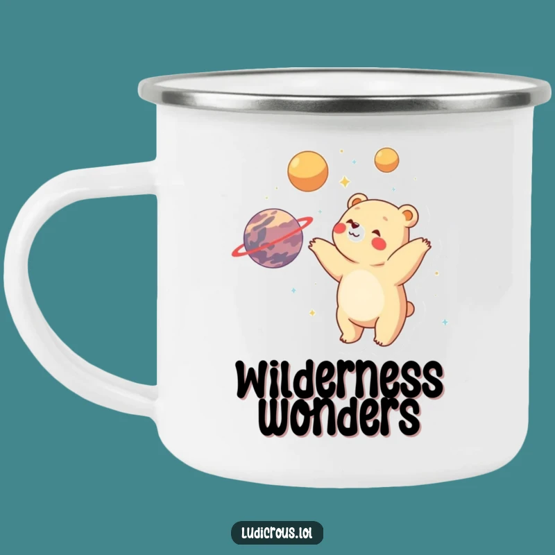 Funny Bear Planet Juggler Camping Mug: Adventure fuel with cosmic humor!