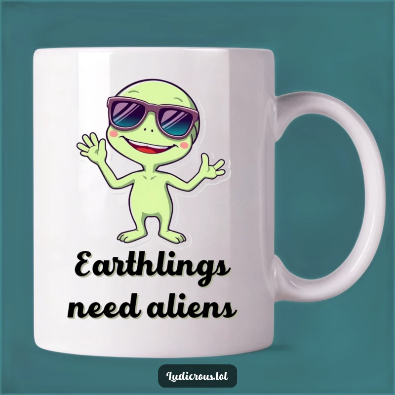 Funny Alien Mug: Giggling Extraterrestrial in Sunglasses, Hilarious Space Gift