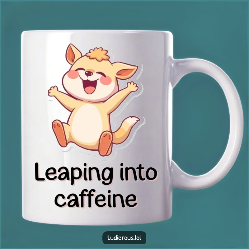 Funny Mid-Leap Animal Mug: Joyful Pose Captured, Perfect Funny Gift