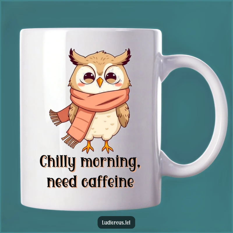 Funny Owl Scarf Mug Gift: Grinning Owl Blown Away by Wind, Perfect Cozy Accessory