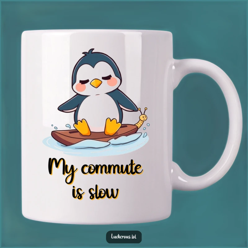 Funny Penguin Waterski Mug - Slow Snail Speed - Hilarious Animal Gift!