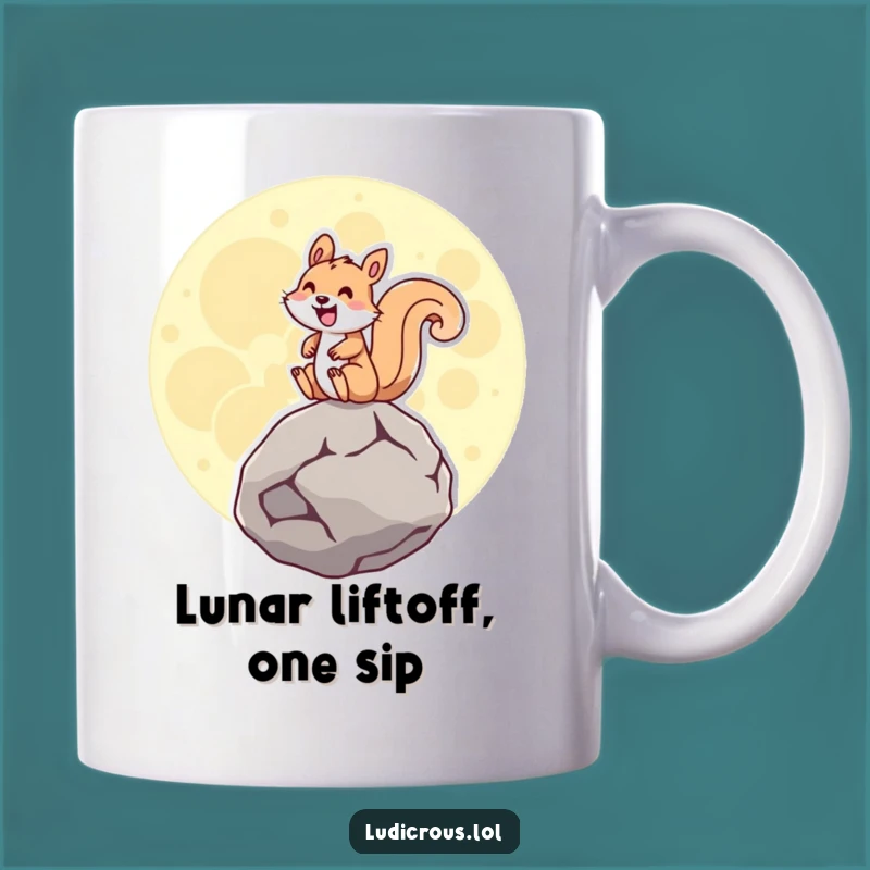 Funny Squirrel Moon Rock Ride Mug: Out-of-this-world humor for a cosmic coffee gift!