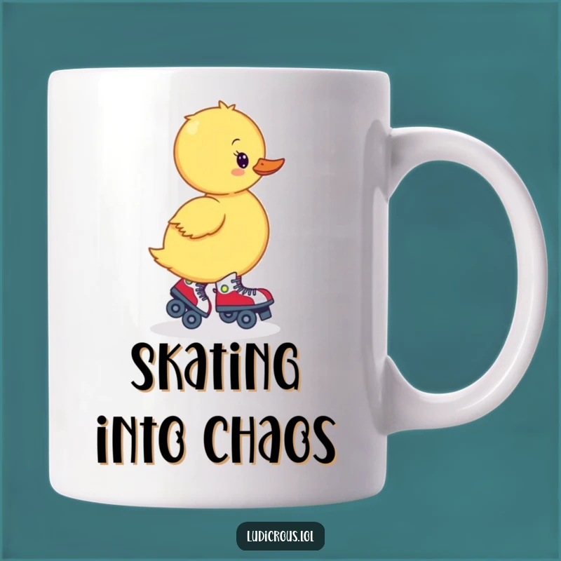 Funny Wobbly Duckling Skates Mug: Backward Roller Fun for a Gag Gift