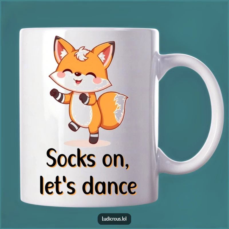Funny Cheerful Fox Dancing Mug: Mismatched Socks Art for a Fun Gift