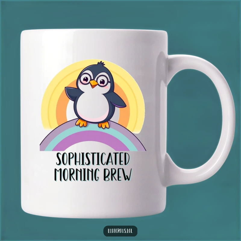 Funny Penguin Monocle Mug: Dapper Bird's Rainbow Slide, Perfect Gift!