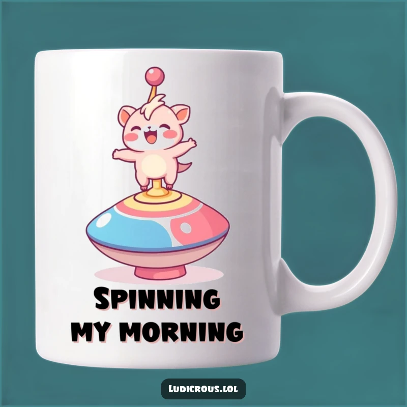 Funny Spinning Top Creature Mug: Delighted Balance Act, Perfect Funny Gift