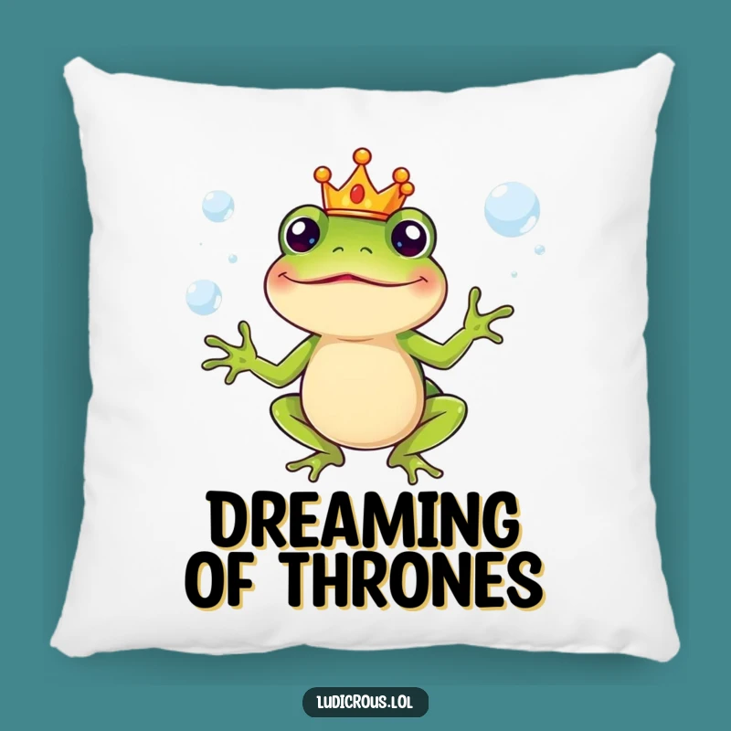 Funny Pillow - Frog King Juggling Bubbles - Comfy & Royal Humor Gift!