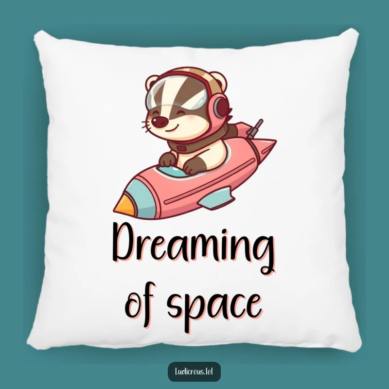 Funny Badger Rocket Pillow: Cozy up with interstellar laughs!