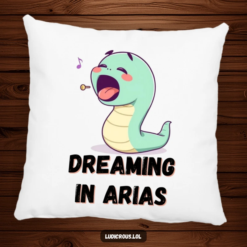 Funny bouncing worm character singing opera with an exaggerated mouth, this pillow is a funny gift for comfort.