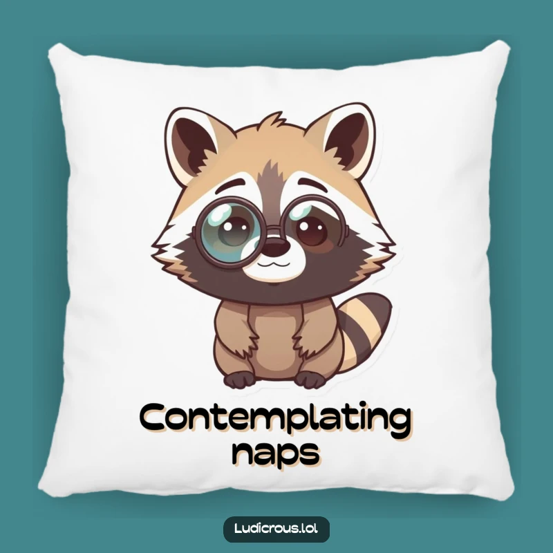 Funny Raccoon Monocle Pillow Gift - Cozy Perplexed Bandit's Comforting Intellect