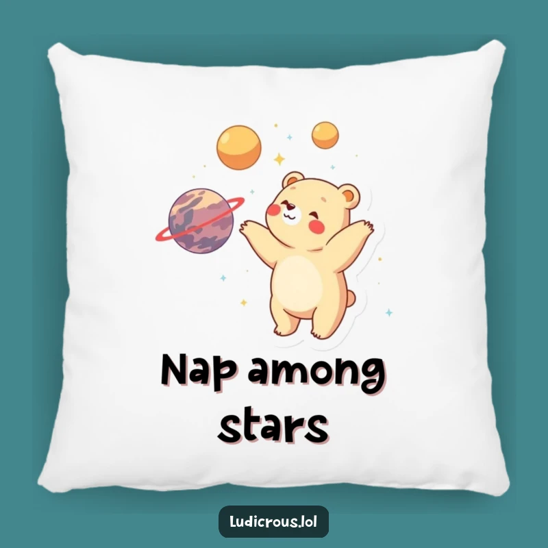 Funny Bear Planet Juggler Pillow: Cozy comfort with celestial charm!