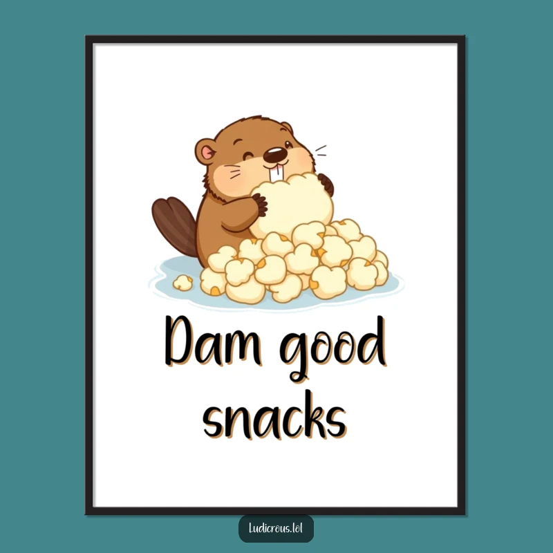 Funny Beaver Popcorn Dam Digital Art Print: Hilarious Construction for Your Walls