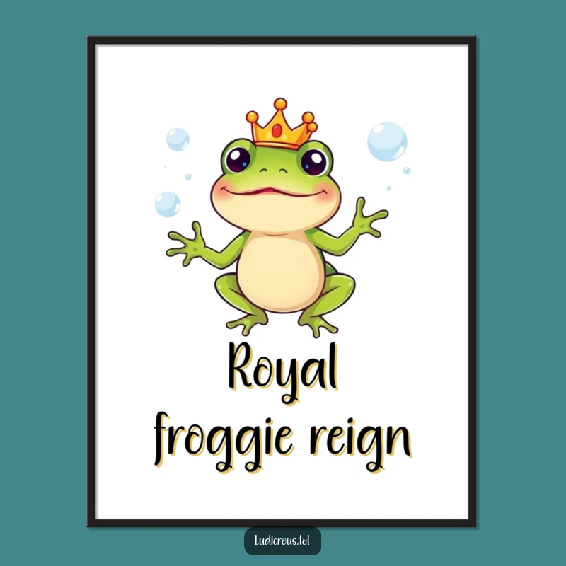 Funny Digital Art Print - Frog King Juggling Bubbles - Instant Whimsy Gift!