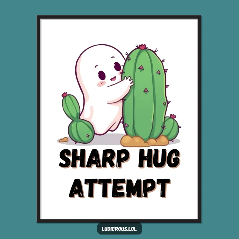 Funny Ghost Cactus Hug Digital Art Print: Hilarious Wall Decor for a Prickly Good Laugh!