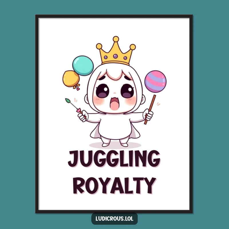 Funny Juggling Crown Digital Art: Royal Balance Download, Instant Funny Gift Decor