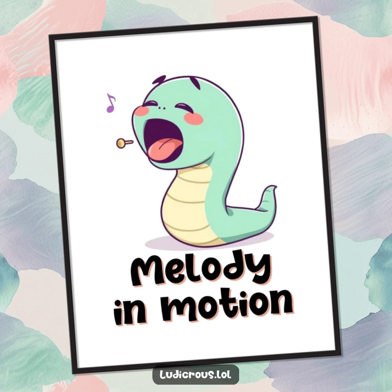 Funny bouncing worm character singing opera with an exaggerated mouth, this digital print offers instant humor.