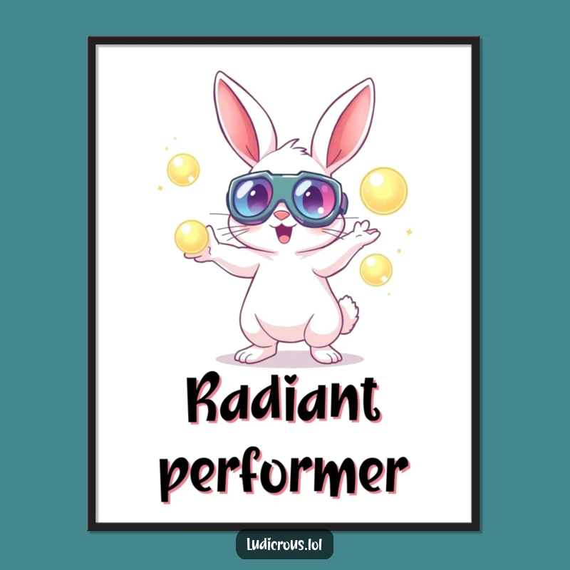 Funny Rabbit Goggle Juggler Digital Print - Instant Whimsical Wall Art Download