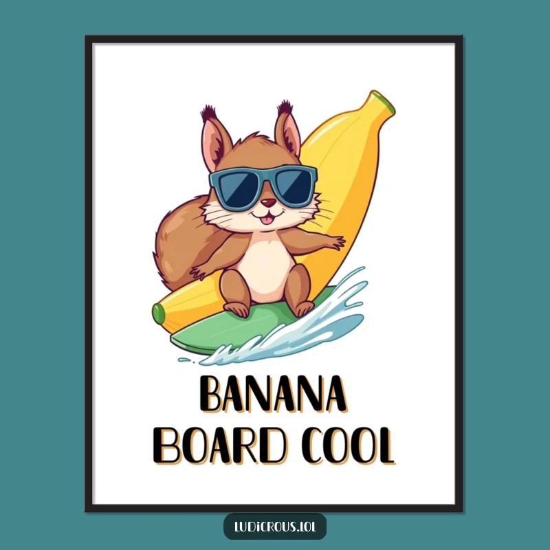 Funny Squirrel Banana Surf Digital Print: Instant Laughs for Your Walls