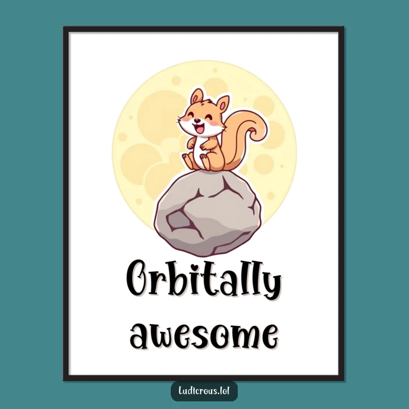Funny Squirrel Moon Rock Digital Art: Instant cosmic laughter for your walls!