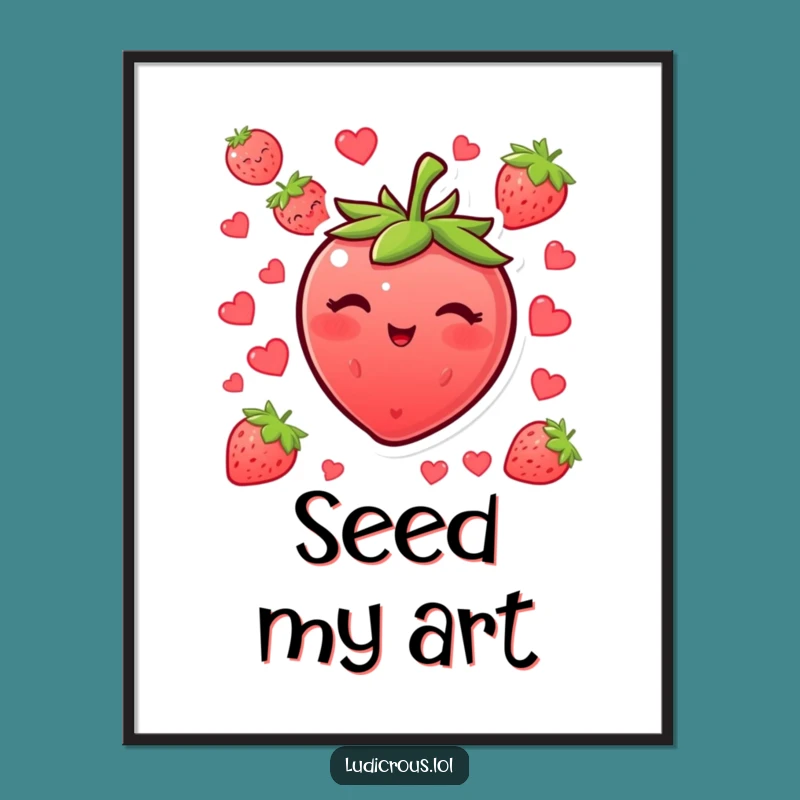 Funny Blushing Strawberry Wink Digital Art - Instant Cheerful Decor with Fruity Humor