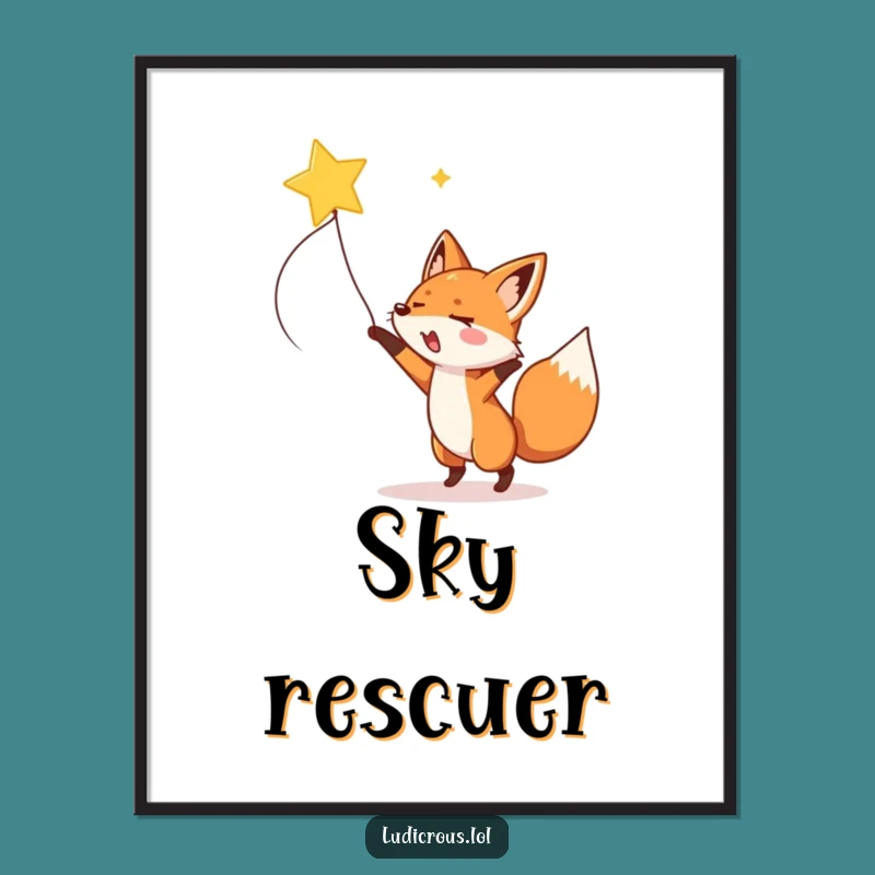 Funny Fox Shooting Star Digital Print - Instant Whimsical Wall Art Download