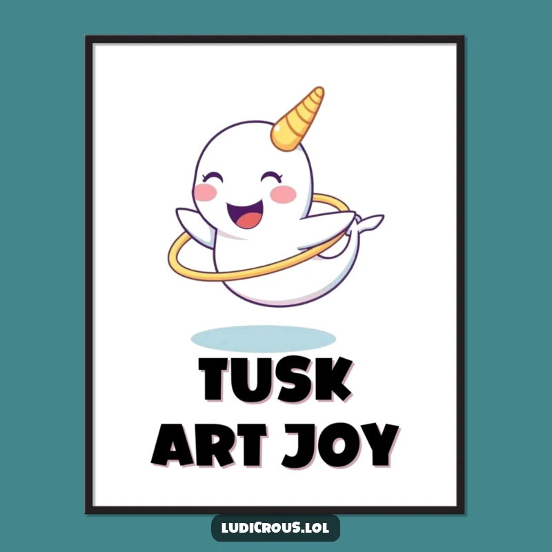 Funny Narwhal Digital Art: Chuckling Tusk Hula Hoop Celebration - Instant Gift