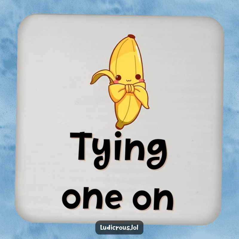 Funny drink coasters featuring a curious banana peel hilariously trying to tie itself into a bow, protecting surfaces with humor.