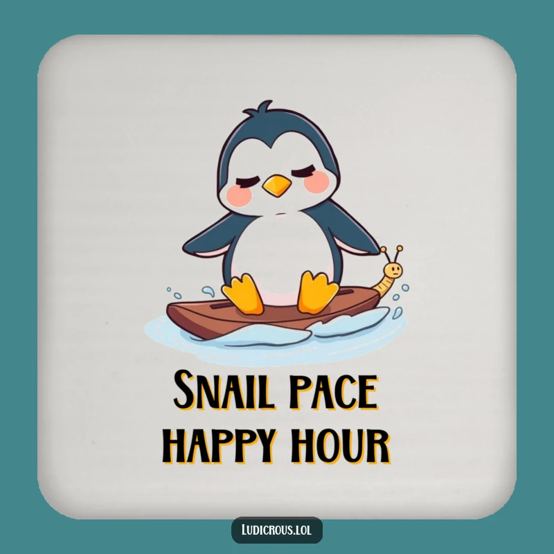 Funny Drink Coaster - Penguin Waterskiing Snail - Arctic Table Protection Gift!