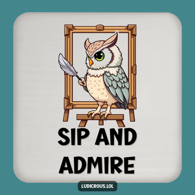 Funny Owl Painting Portrait Drink Coaster: Protect Surfaces with Art