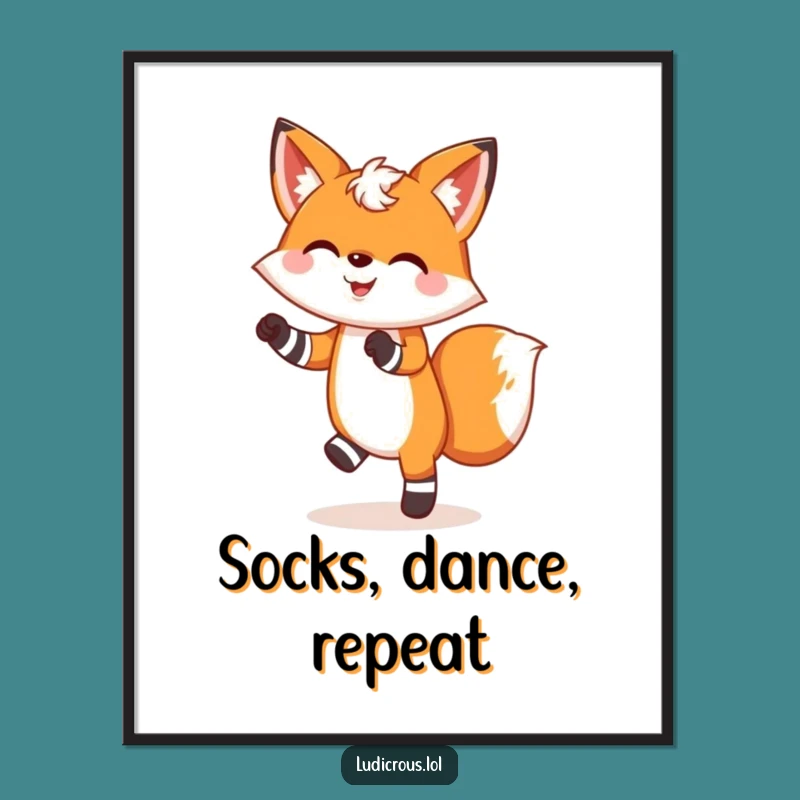 Funny Cheerful Fox Dancing Poster: Joyful Art for a Fun Wall Gift