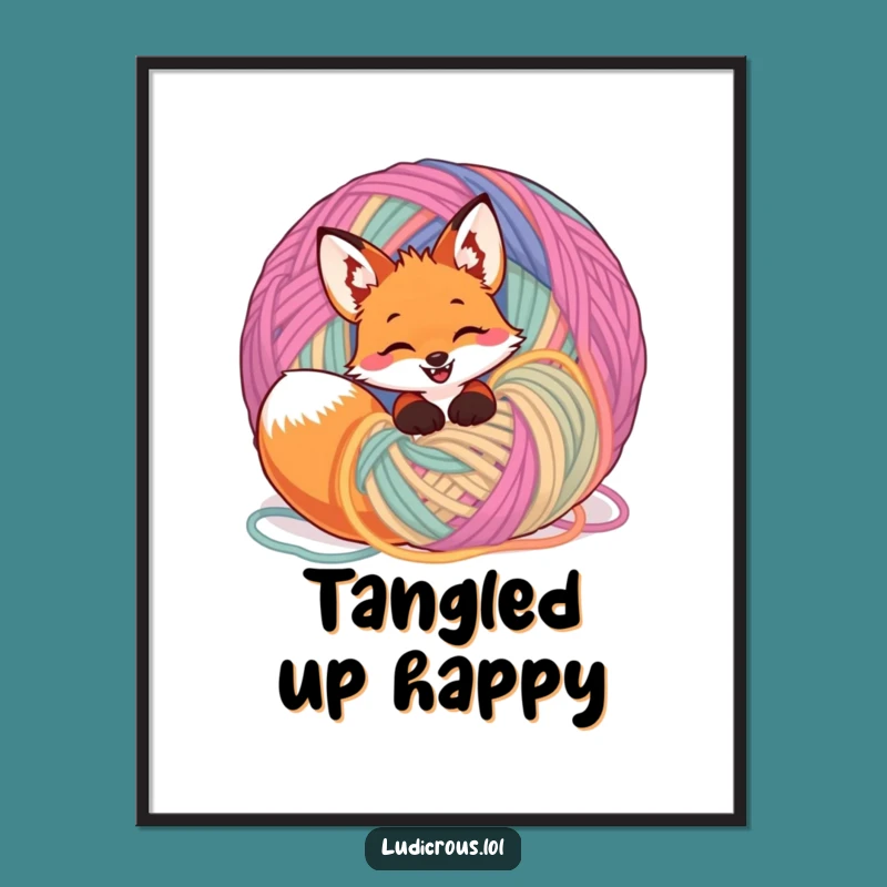 Funny Fox Yarn Ball Poster: Whimsical Wall Art for a Happy Home