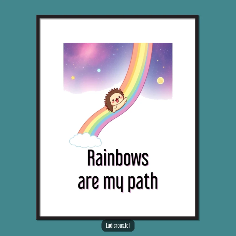 Funny Hedgehog Rainbow Cosmos Poster: Whimsical Art for Dreamy Spaces