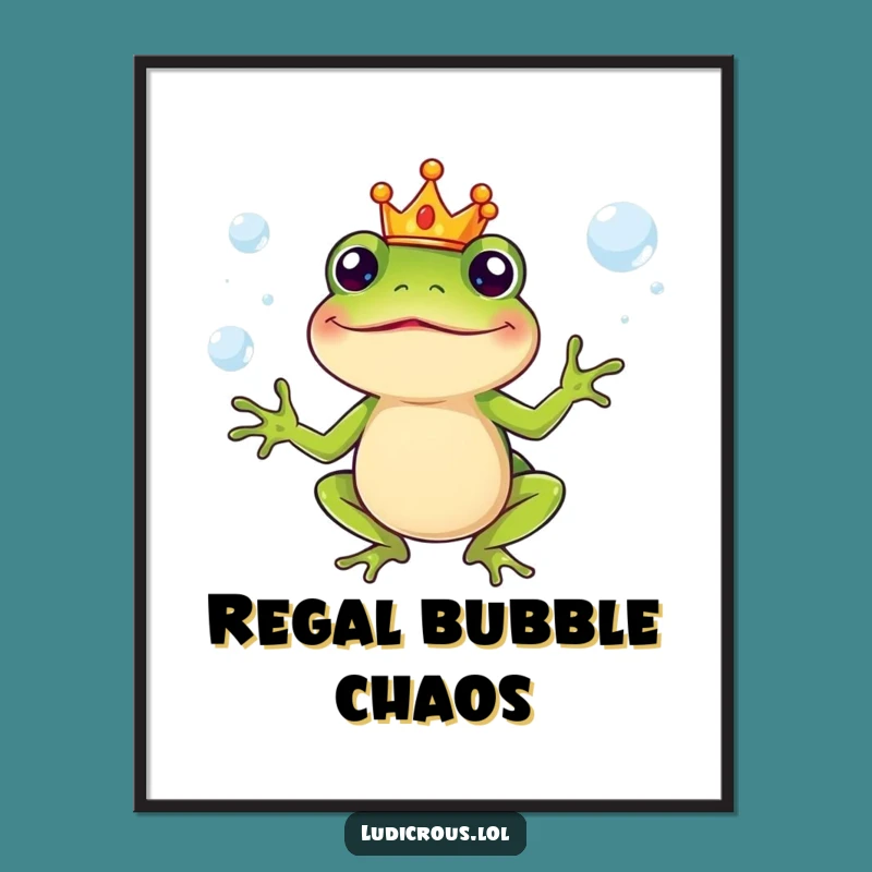 Funny Poster - Frog King Juggling Bubbles Art - Royal Whimsy Gift!