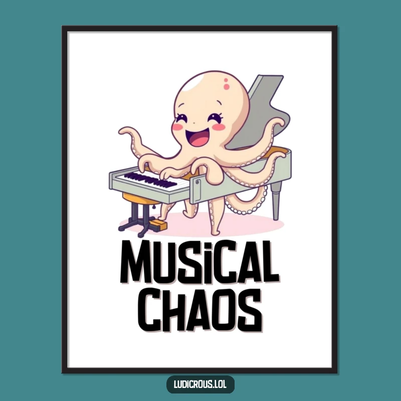 Funny Octopus Piano Poster: Musician Character Art, Vibrant Hilarious Gift for Walls!