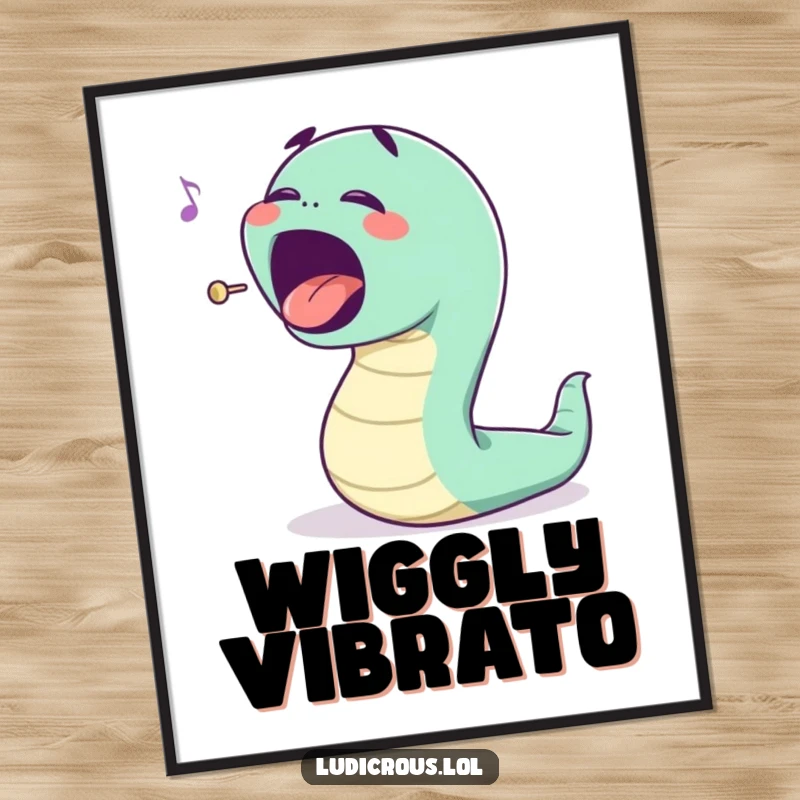 Funny bouncing worm character singing opera with an exaggerated mouth, this poster brings musical humor home.