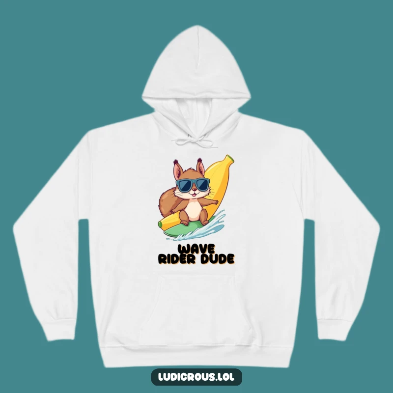 Funny Squirrel Banana Surf Hoodie: Cozy Laughs for Chilly Waves