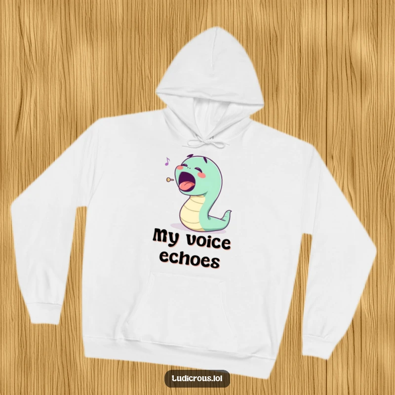 Funny bouncing worm character singing opera with an exaggerated mouth, this hoodie makes a funny and cozy gift.