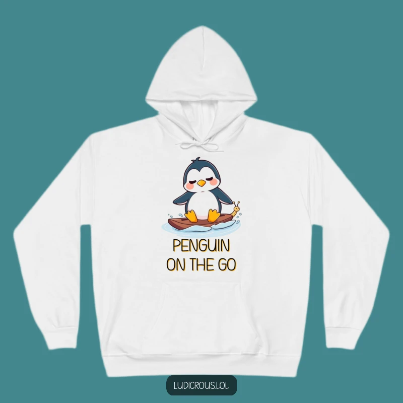 Funny Hoodie - Penguin Waterskiing Snail - Cozy Arctic Humor Gift!