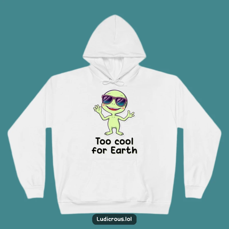 Funny Alien Hoodie: Giggling Extraterrestrial in Shades, Cozy & Hilarious Space Gift