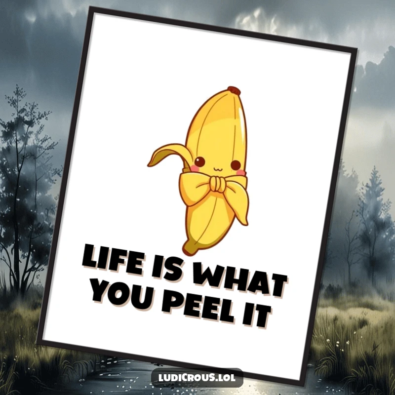 Funny Free Printable Wall Art: A curious banana peel attempts to tie itself into a perfect bow, adding quirky charm to any room.