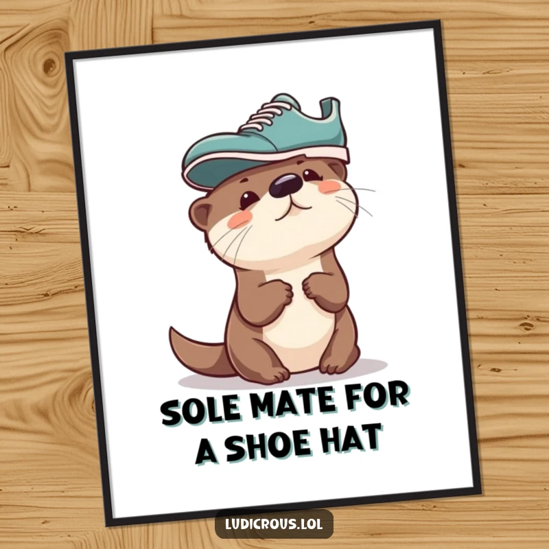 Funny Free Printable Wall Art: A curious otter comically wears a shoe on its head, offering a unique decorative piece.