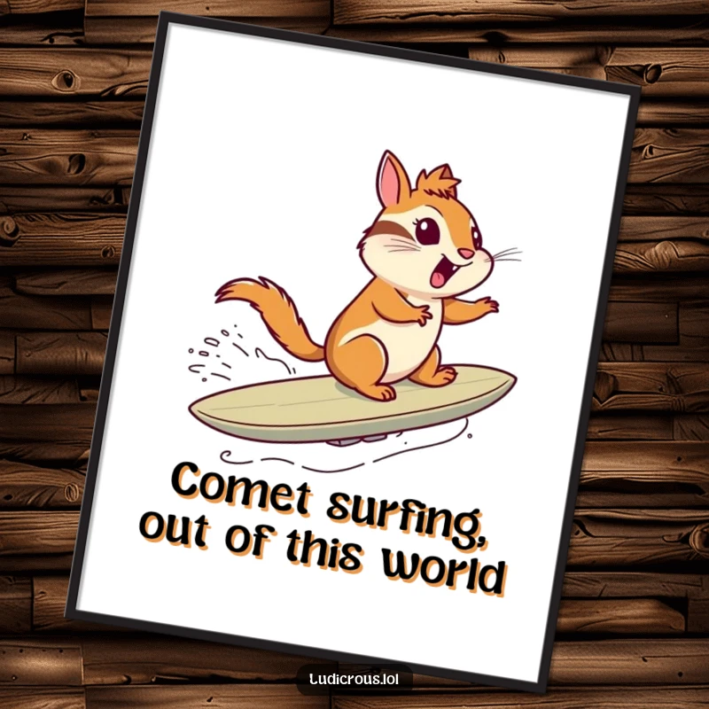 Funny Free Printable Wall Art: A chipmunk rides a comet like a surfboard with pure exhilaration through space.