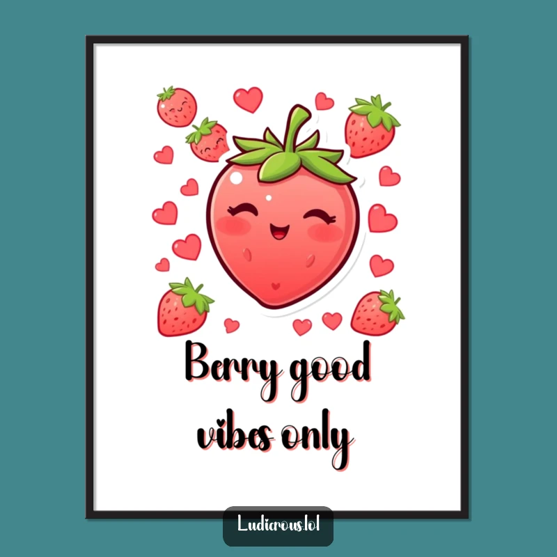 Free Printable Wall Art: Blushing Strawberry Wink for Hilarious Downloadable Home Decor!