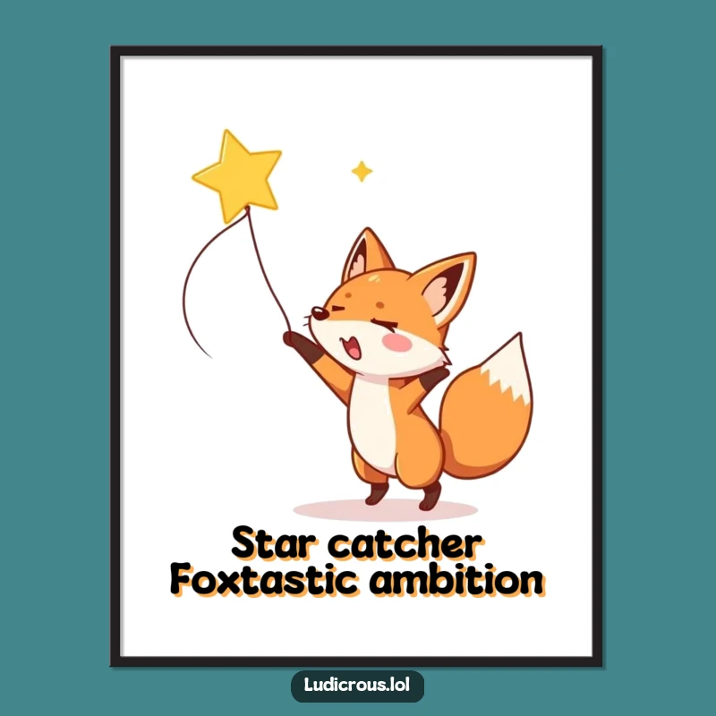 Free Printable Wall Art: Fox Lassoing Star Funny Downloadable Art Gift