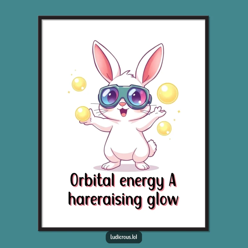 Free Printable Wall Art: Goggled Rabbit Juggling Funny Downloadable Art Gift